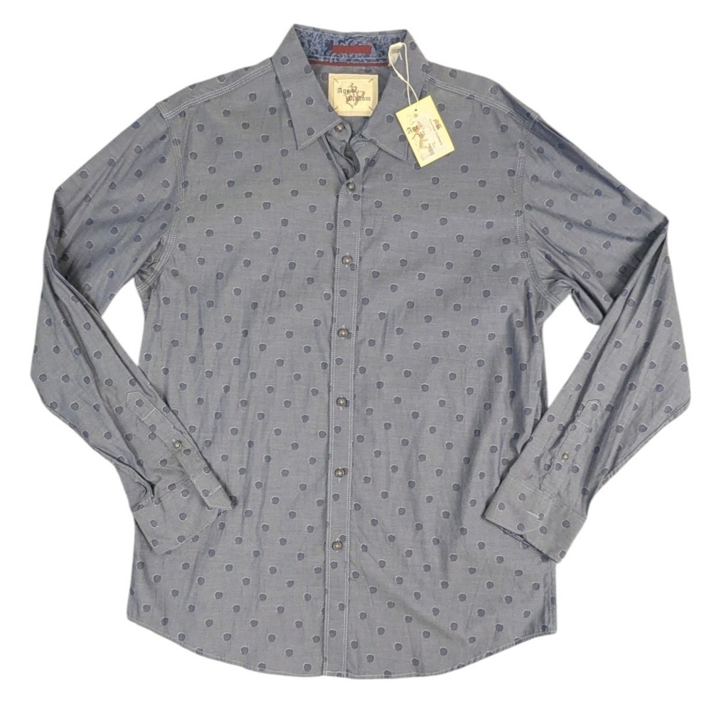 Age of Wisdom Mens XL Blue Polka Dot Denim Look Cotton Button Down Shirt NWT